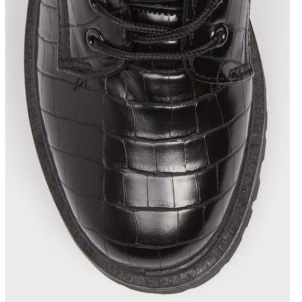 Black Combat Boots in Embossed Crocodile - Picture 4 of 9